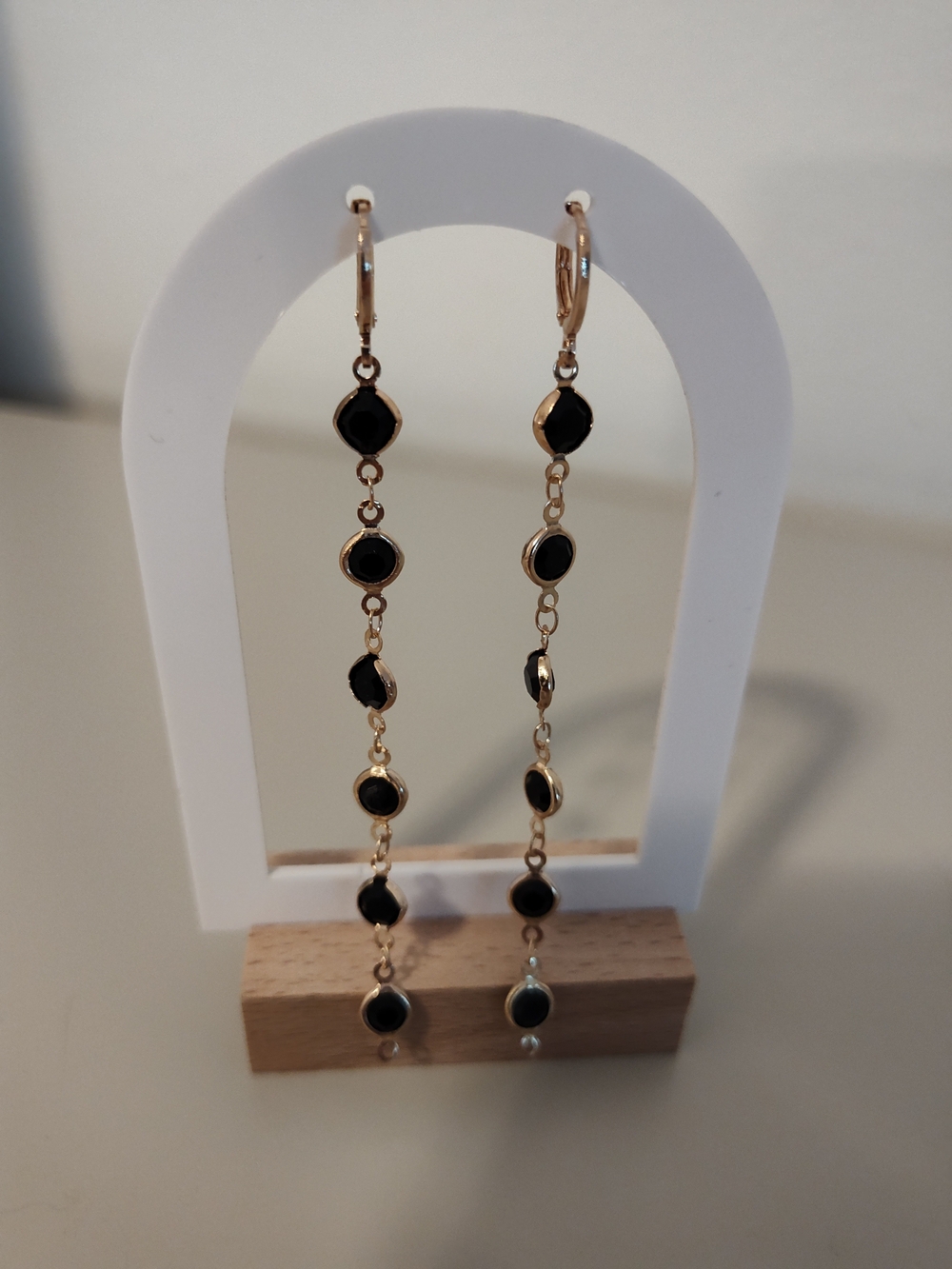 Gold Drop Earrings with Black Stones - Women Jewelry